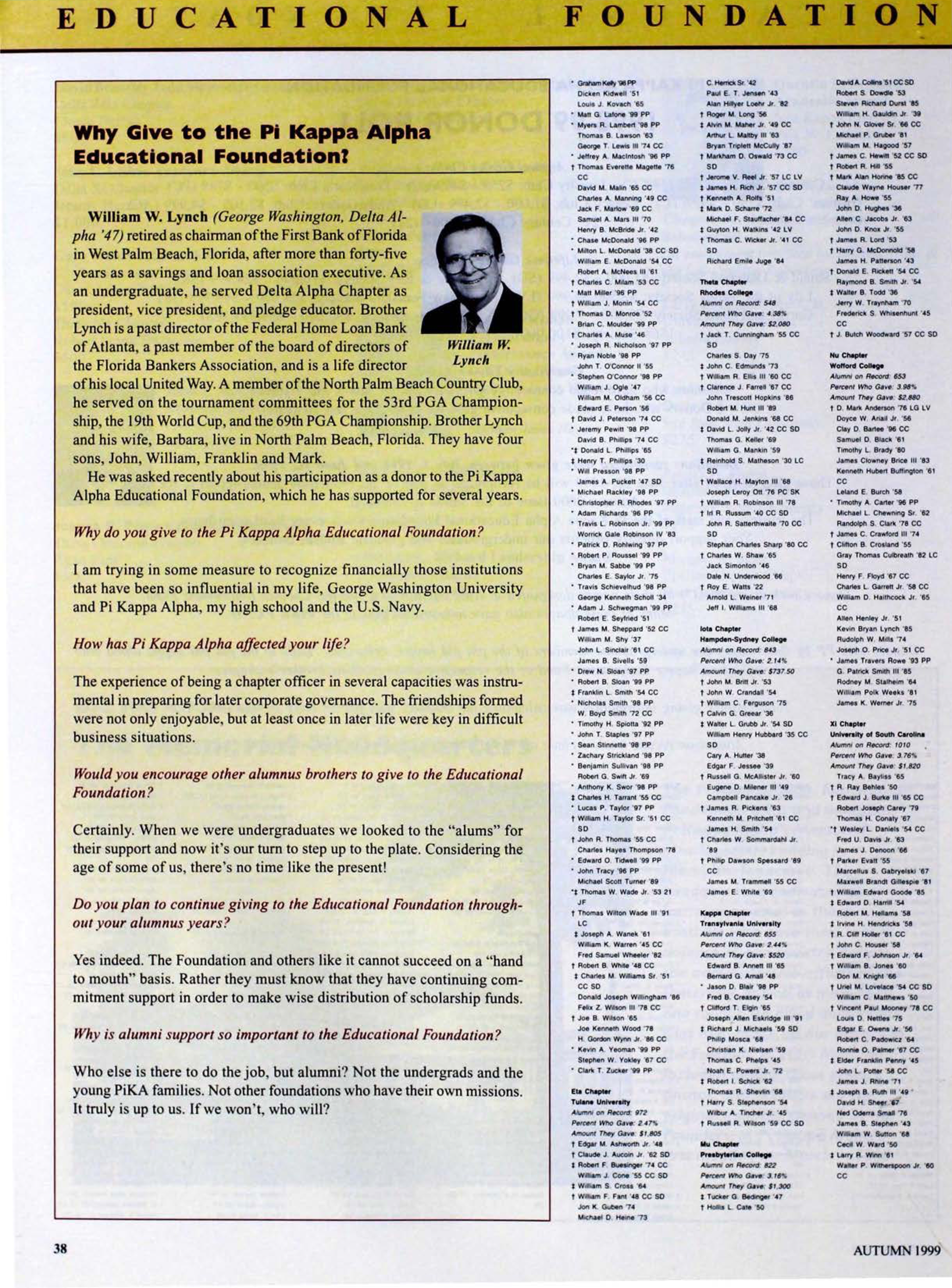 Why Give to the Pi Kappa Alpha Educational Foundation?